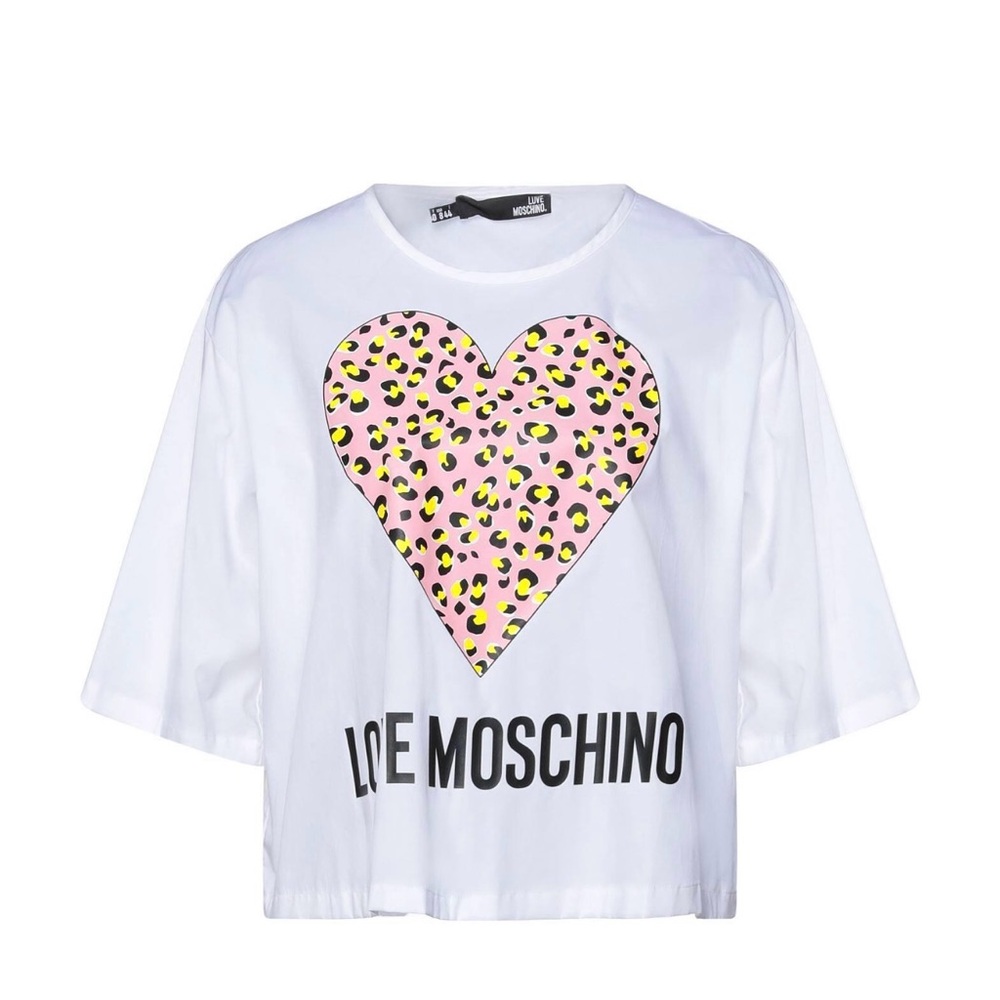 Love Moschino White and Pink Short Sleeve Tee